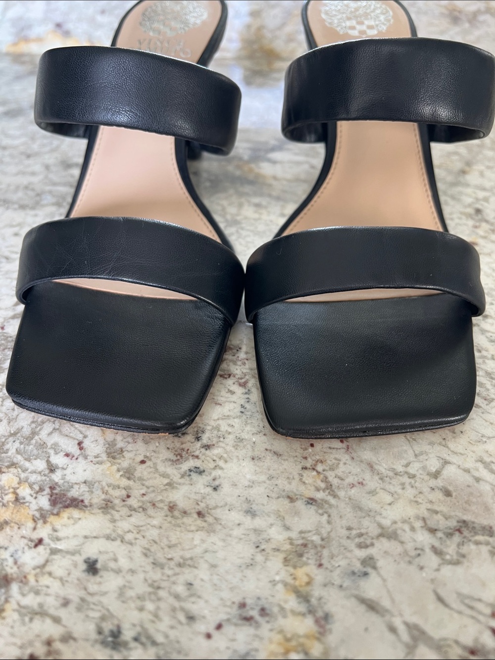 Vince Camuto  Two-Strap Square-Toe Heel leather Sandals - - Picture 5 of 10
